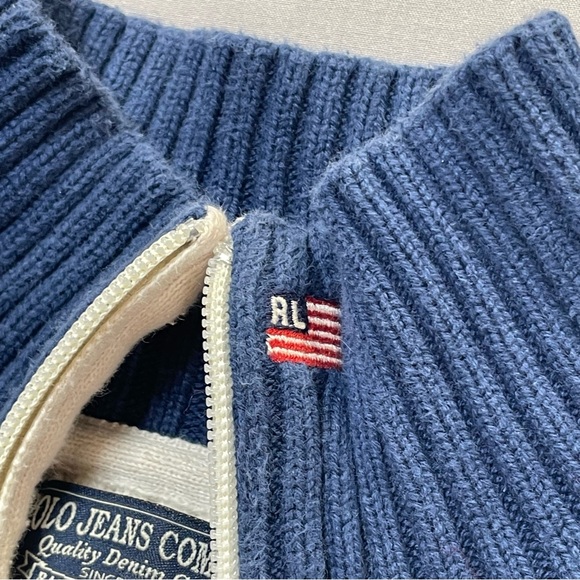 Vintage Polo Jeans Co Ralph Lauren Quarter Zip Ribbed Knit Sweater - Mens Medium - Picture 4 of 12